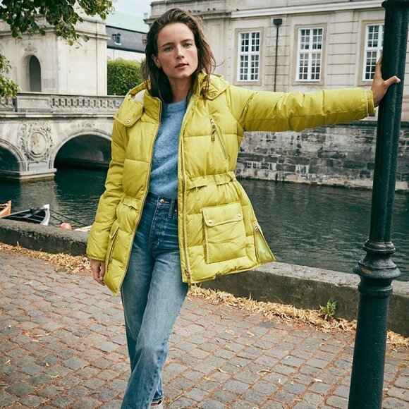 J. Crew vivid chartreuse Chateau puffer Primaloft jacket coat SM S Small - Picture 1 of 16